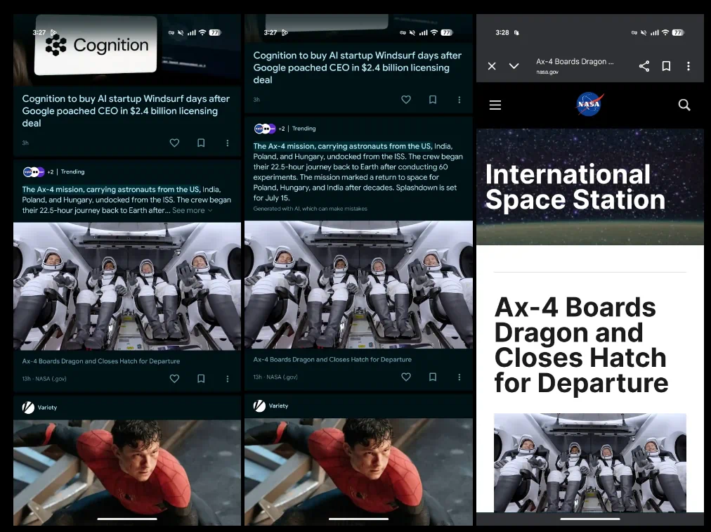 AI-generated news summaries appear in Google Discover