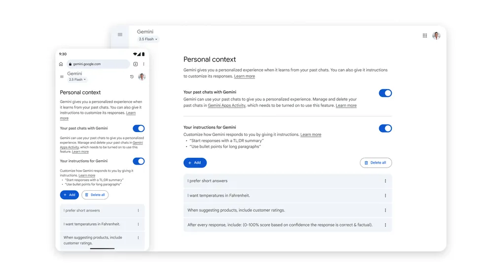Gemini будет запоминать предпочтения пользователей в чатах Google