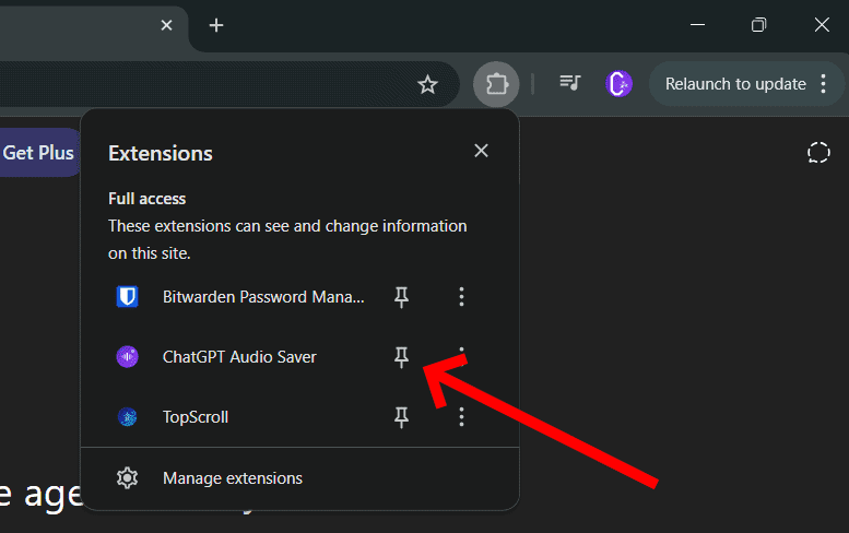 Pinning the extension icon