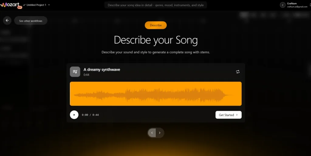 Mozart AI allows creating music by text request